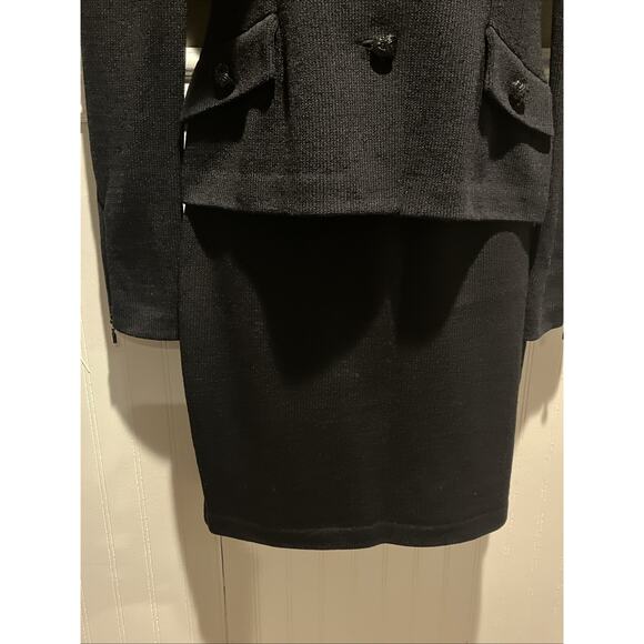 Vtg St John Evening 2pc Skirt Suit Black Santana Knit Button Front Jacket Sz 0/2 - Picture 7 of 12